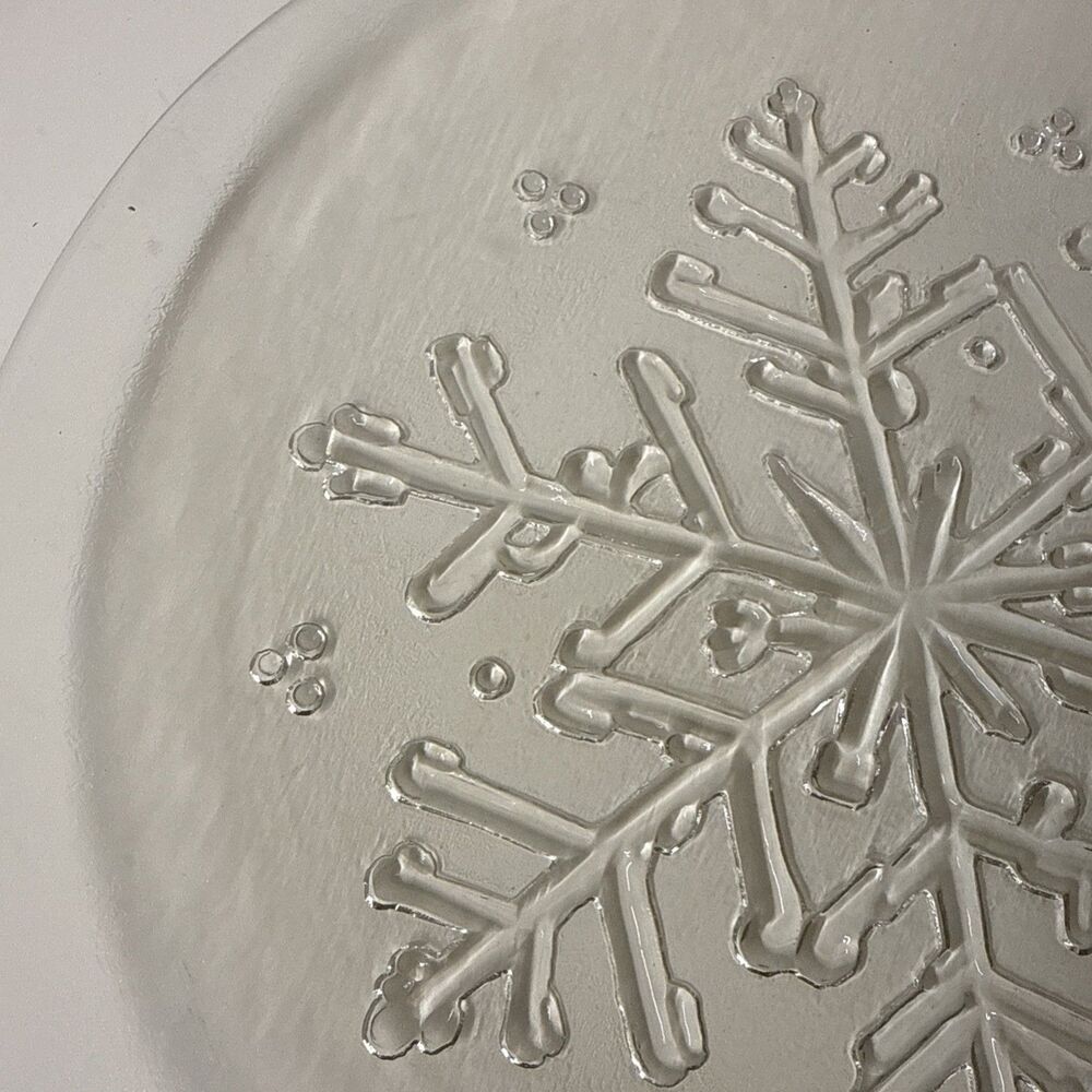 Holiday Snowflake Glass Platter Serving Tray 12.5” Winter - Picture 3 of 7